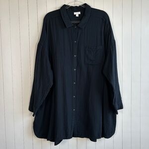 J. Jill Purejill plus size 3X long sleeve button up tunic cotton gauze navy blue